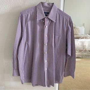 Men's Club Room Plaid Button Down Dress Shirt Size 17, 32-33